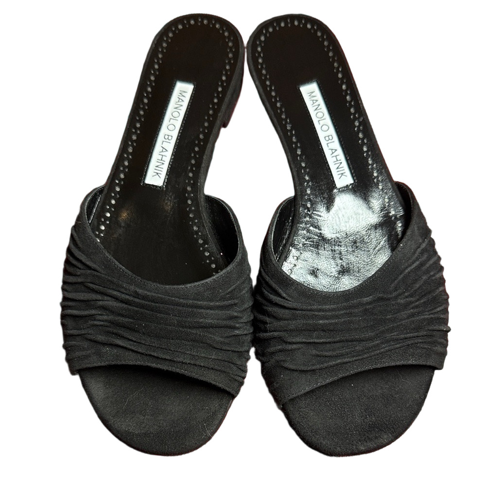 Manolo Blahnik Black Ruched Mules